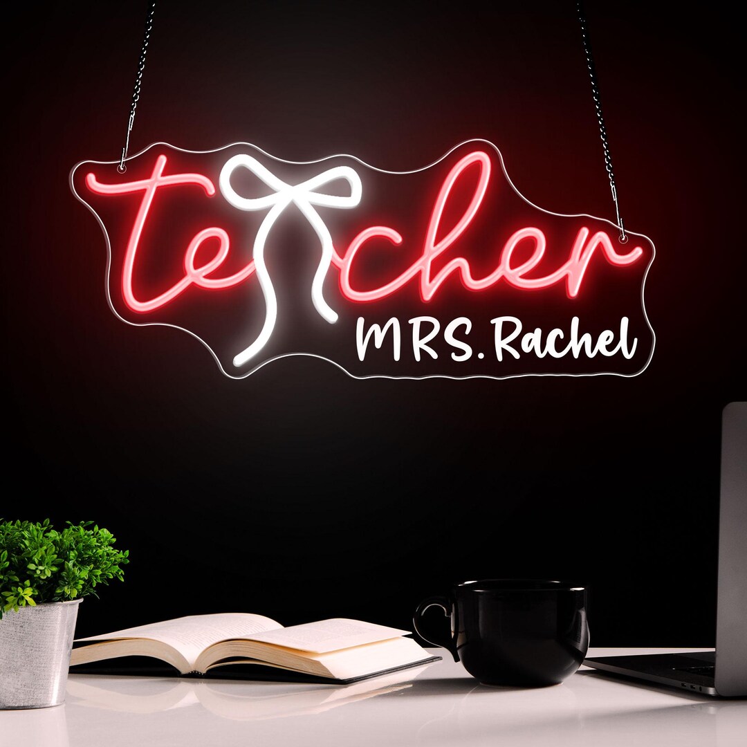 Custom Neon Teacher Name Door Hanger, Personalized Classroom Decor ...