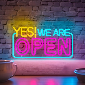 Luz de neon "Estamos Abertos", Placa de neon "Estamos Abertos", Placa de LED aberta, Placa de neon para empresas, Luzes abertas, Decoração de LED para cafés/lojas/bares feita à mão