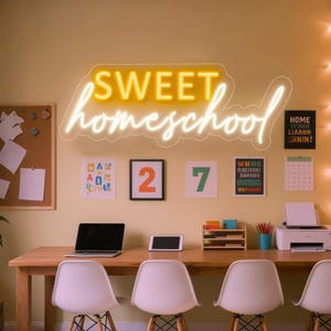 Letrero de neón personalizado "Sweet Homeschool": luz de neón para el regreso a clases, decoración para el aula, decoración personalizada para celebraciones escolares en casa, regalos para maestros