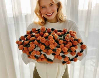 Crochet Flower Bouquet Blanket, Handmade Crochet Rose Bouquet Blanket, Shawl Crochet Soft Blanket, Christmas Gift, Wedding Gift,Gift for Her