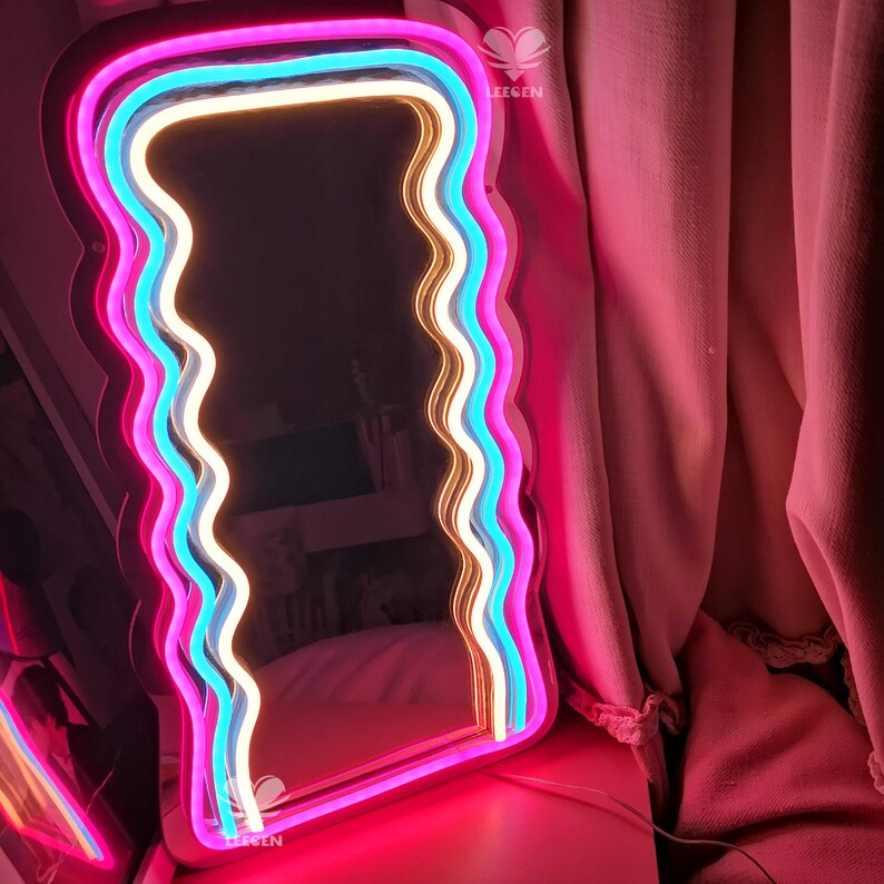 Wavy Neon Mirror Wall Mirror Wall Decor Makeup Mirror - Etsy UK