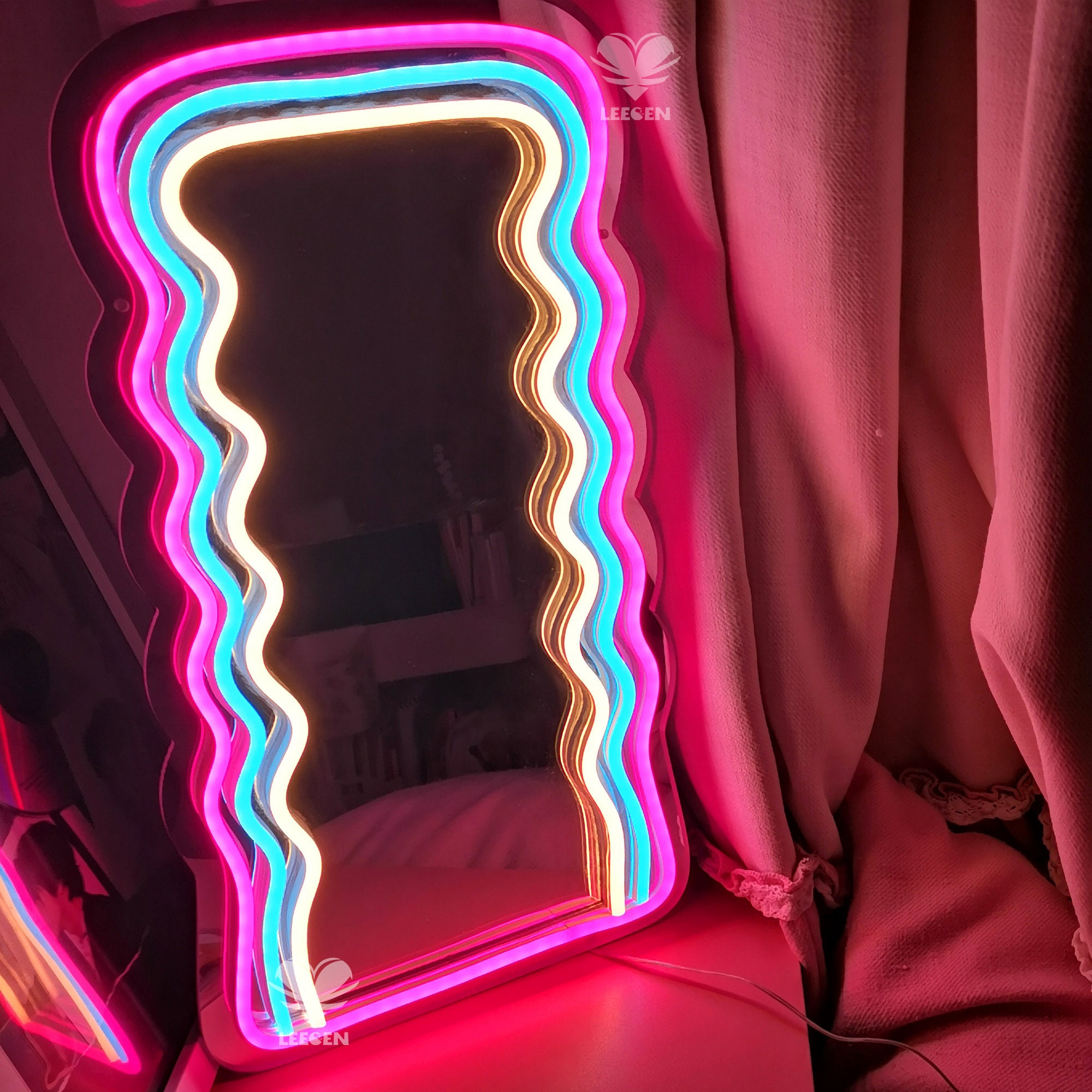 Wavy Neon Mirror Wall Mirror Wall Decor Makeup Mirror Etsy UK