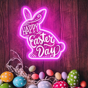 Letrero de neón de Pascua personalizado con conejo, luz LED de neón de Pascua, decoración de pared para dormitorio, regalo personalizado de Pascua, regalos de Pascua