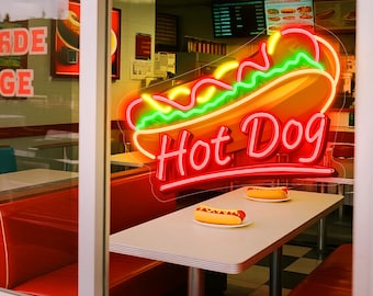 Hot Dog Neon Sign, Custom Fast Food Neon Sign, Hot Dog Shop Restaurant Led Neon Light, Home Wall Decor, Restaurant Bar Business Open Sign