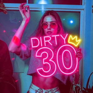 Placa de neon "30" - Presente de aniversário de 30 anos em neon personalizado | Decoração elegante para mulheres | Luz LED para bar e festa em casa, presente para ela