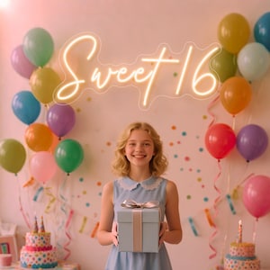 Placa de neon personalizada para festa de 16 anos, placa de neon para aniversário, presente personalizado de 16 anos para ela, presentes de festa de 16 anos para meninas, lembrancinhas de aniversário