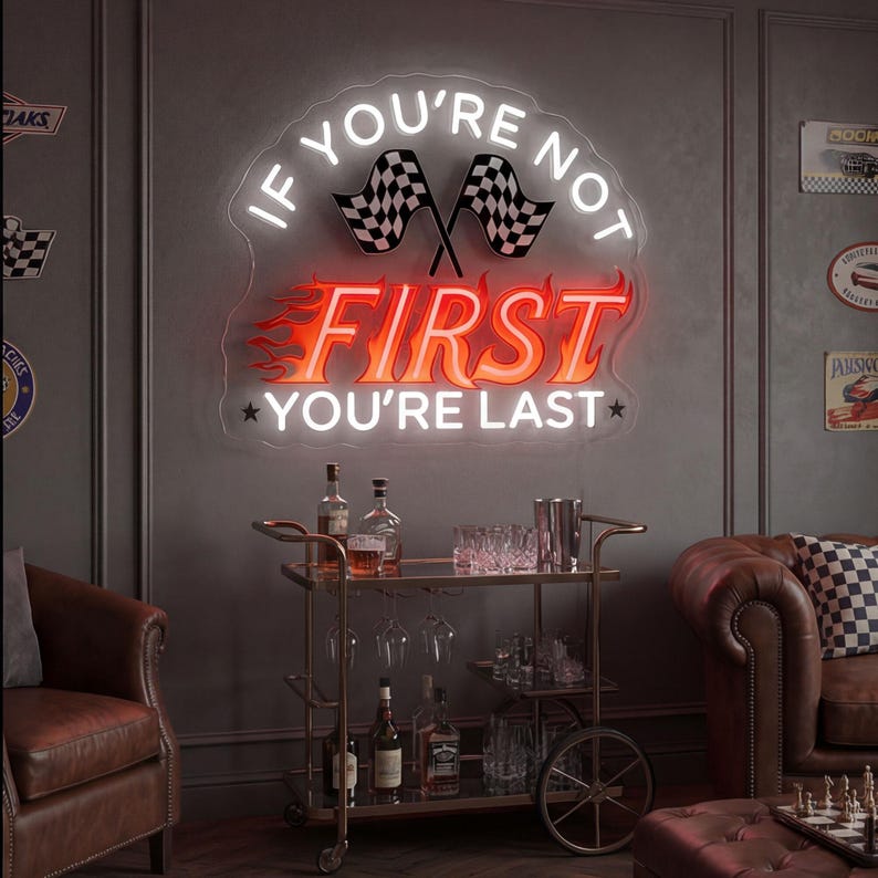 Custom Racing Wall Signs Light Custom Race Flag Neon Sign, Personalized Racing Garage Decor, Flag ...