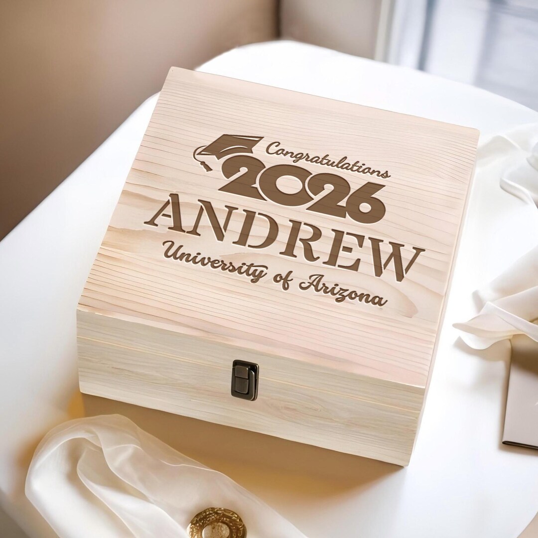 Timber Graduation Box Custom Graduation Wooden Memory Box, Cuustom Class of 2026 Keepsake ...