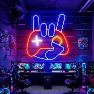 Game Neon Sign, Gamepad Bedroom Gaming Room for Kids, Nursery Neon Sign, Neon Wall Sign Light up Sign Custom, Rock LED Neon Sign Game Room