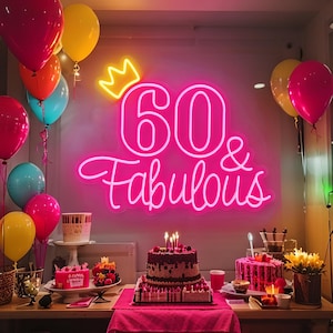 Letrero de neón de cumpleaños personalizado, regalos de 60 cumpleaños para mujeres, recuerdos de fiesta de cumpleaños, decoraciones de 60 cumpleaños, decoración de neón para el hogar, regalo para ella