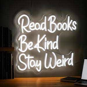 Read Books Be Kind Stay Weird Neon Sign, LED Library Light for Bookshelf Decor, Classroom Decor, Book Lover Gift,Teacher Gift, Bookish Gifts