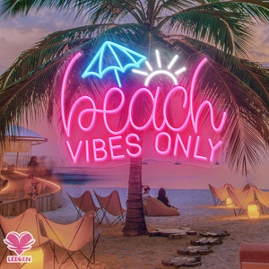 Letrero de neón personalizado para decoración de fiestas en la playa, letrero de neón con texto "Playa Vibes Only", arte de pared para decoración de habitaciones en la playa, letrero de neón para habitaciones, regalo de verano, regalos personalizados