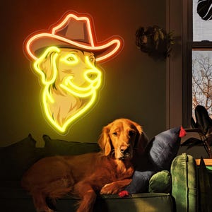 Golden Retriever Neon Sign for Wall Decor, Cowboy Dog Led Sign for Pet Shop Bedroom Home Party Decor, Dog Neon Animal LED Sign for Pet Gifts