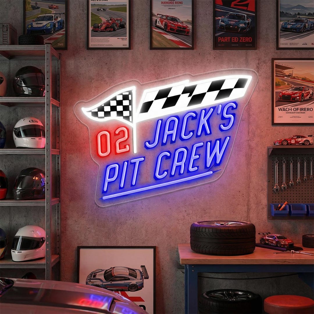 Custom Racing Wall Signs Light Custom Racing Garage Neon Sign, Personalized Pit Crew LED Light, Man ...