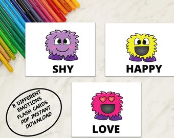 Emotions Flashcards: Autism & Special Needs, Feeling Cards (Printable Digital Download)