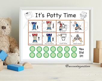 Potty Training Visual Schedule and Reward Chart, Toilet Sequence for Autism, Autism Hygiene, Autism Schedule, Printable Autism Routine Chart