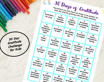 Kids Gratitude Challenge: 30-Day Printable Worksheet (Digital Download)