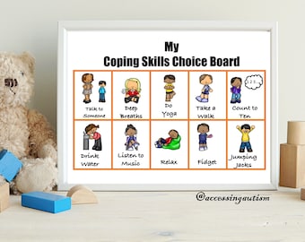 Coping Skills Choice Board for Autism: Calming Strategies & Reward Chart (Digital Download)