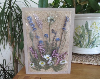 Pressed Flower card REAL Meadow Flower Card Handmade Blank Greetings card Dried flower card Love-in-the-Mist Lavender  Wild Flower card