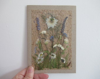 Pressed Flower card REAL Meadow Flower Card Handmade Blank Greetings card Dried flower card Love-in-the-Mist Lavender  Wild Flower card