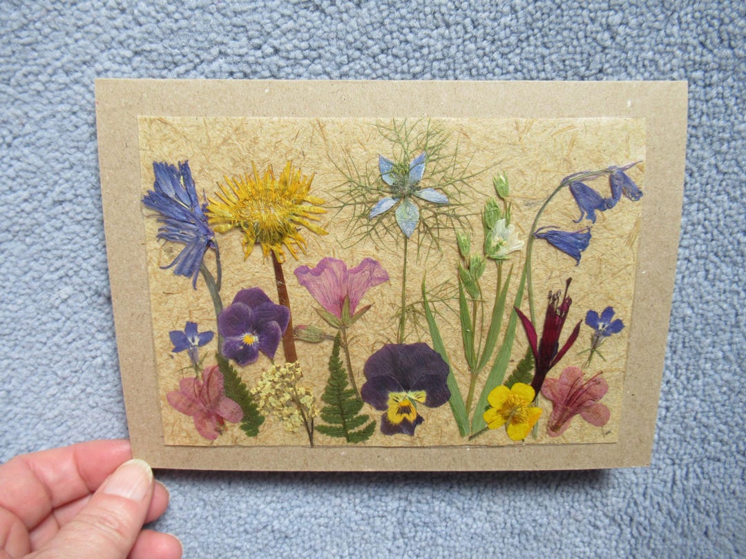 Pressed Flower Card REAL Flowers Blank Handmade Floral Greetings Dried ...