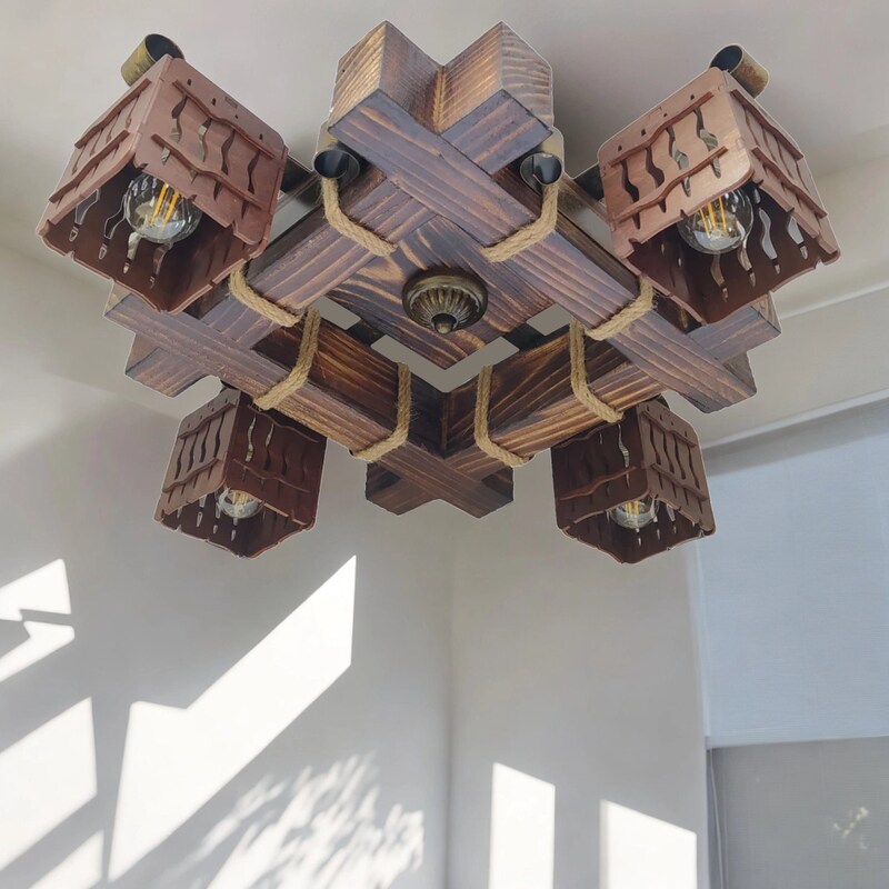 Large Wood Chandelier - Etsy