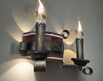 Wooden sconce farmhouse style, Wood lamp with candle, Rustic wall lamp for wine room, Wood sconce lighting, Unique rustic lighting