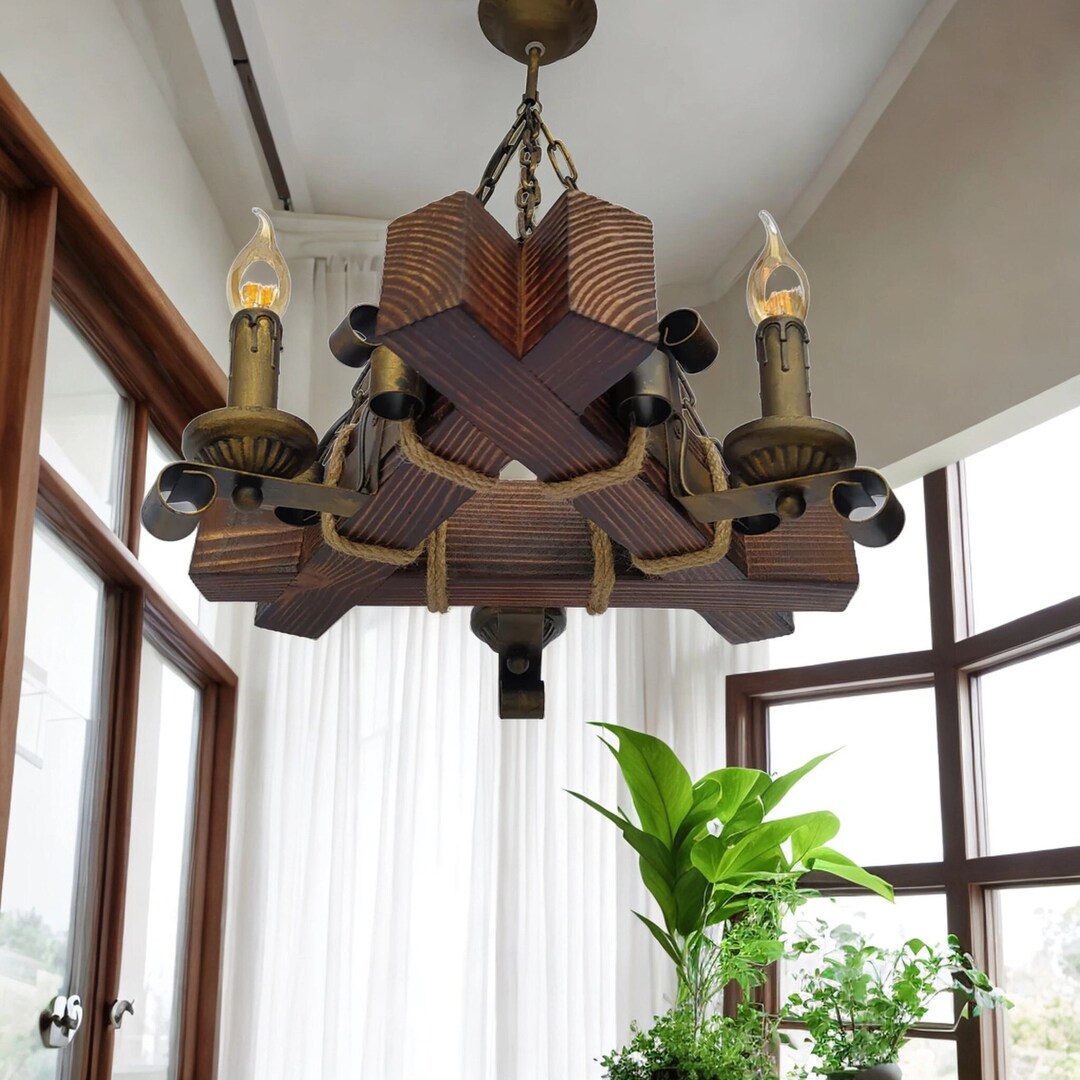Wooden Pendant Chandelier for Living Room, Wine Cellar Pendant Lighting