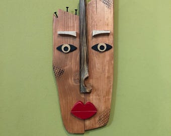 Modern African mask, wall decor, home decor, room decor , office décor, Modern wall sculpture, large wooden wall art, office art, pop art