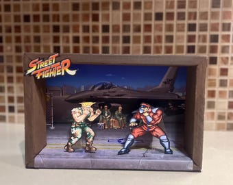 Shadow Box in 3D mode, Street Fighter, Super Mario, Sonic, ARCADE Décor, 80’s Gift, HandMade  table decoration