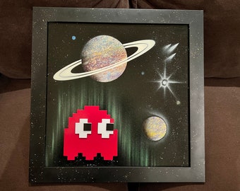 Ghost in Space, Pac-Man Ghost "Blinky", Retro Wall, 80's Arcade Game, Atari, Video Game Room, Collectibles, Man Cave Décor, Arcade Rooms