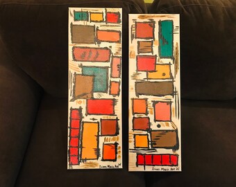 Bundle of 2 Acrylic Paintings on Canvas - Abstract Canvas Painting Sealed with Varnish,