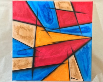 Acrylic Painting on Canvas - PNT18 - Acrylic Canvas Painting Sealed with Varnish, Size in cm : 40x40x2.5cm (HxWxD)