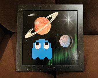 Ghost in Space, Pac-Man Ghost "Inky", Retro Wall, 80's Arcade Game, Atari, Video Game Room, Collectibles, Man Cave Décor, Arcade Rooms