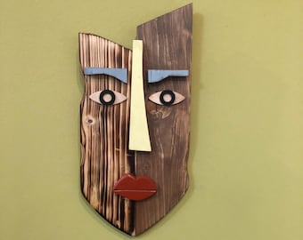 Modern African mask, wall decor, home decor, room decor , office décor, Modern wall sculpture, large wooden wall art, office art, pop art