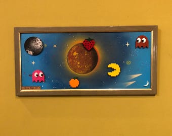 PacMan in Space, Pac-Man Ghost Retro Wall, 80's Arcade Game, Atari, Video Game Room, Collectibles,  Man Cave Décor, Special Gift, Arcade