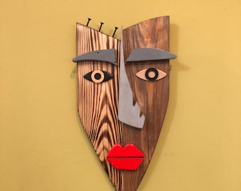 Modern African mask, wall decor, home decor, room decor , office décor, Modern wall sculpture, large wooden wall art, office art, pop art