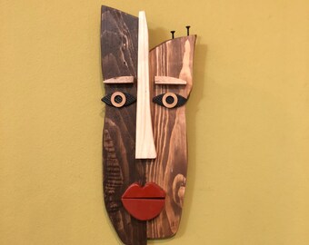 Modern African mask, wall decor, home decor, room decor , office décor, Modern wall sculpture, large wooden wall art, office art, pop art