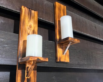 Handcrafted Wooden Candle Wall Scone with Wood-burn technique, Unique candle holder,  Wall decoration made of Pine wood, Wall Décor Gift