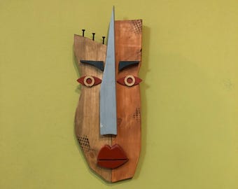 Modern African mask, wall decor, home decor, room decor , office décor, Modern wall sculpture, large wooden wall art, office art, pop art