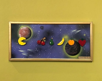 PacMan in Space, Pac-Man Ghost Retro Wall, 80's Arcade Game, Atari, Video Game Room, Collectibles,  Man Cave Décor, Special Gift, Arcade