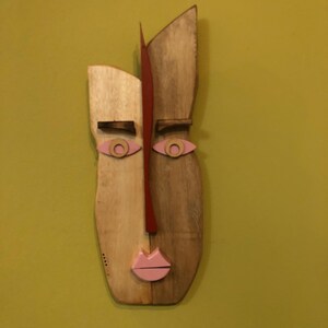 Máscara africana moderna, decoração de parede, decoração de casa, decoração de quarto, decoração de escritório, escultura de parede moderna, grande arte de parede de madeira, arte de escritório, pop art