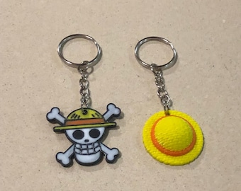 3D Printed Keychain ONE PIECE, Luffy Hat and One Piece Skull