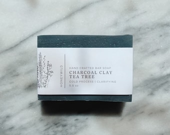 Charcoal Clay Tea Tree Face & Body Bar | Vegan | Cold Process | Small Batch | 5.5 oz