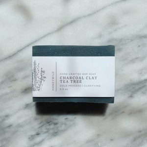 Charcoal Clay Tea Tree Face & Body Bar Vegan Cold Process Small Batch 5.5 oz image 1