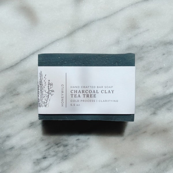 Charcoal Clay Tea Tree Face & Body Bar | Vegan | Cold Process | Small Batch | 5.5 oz