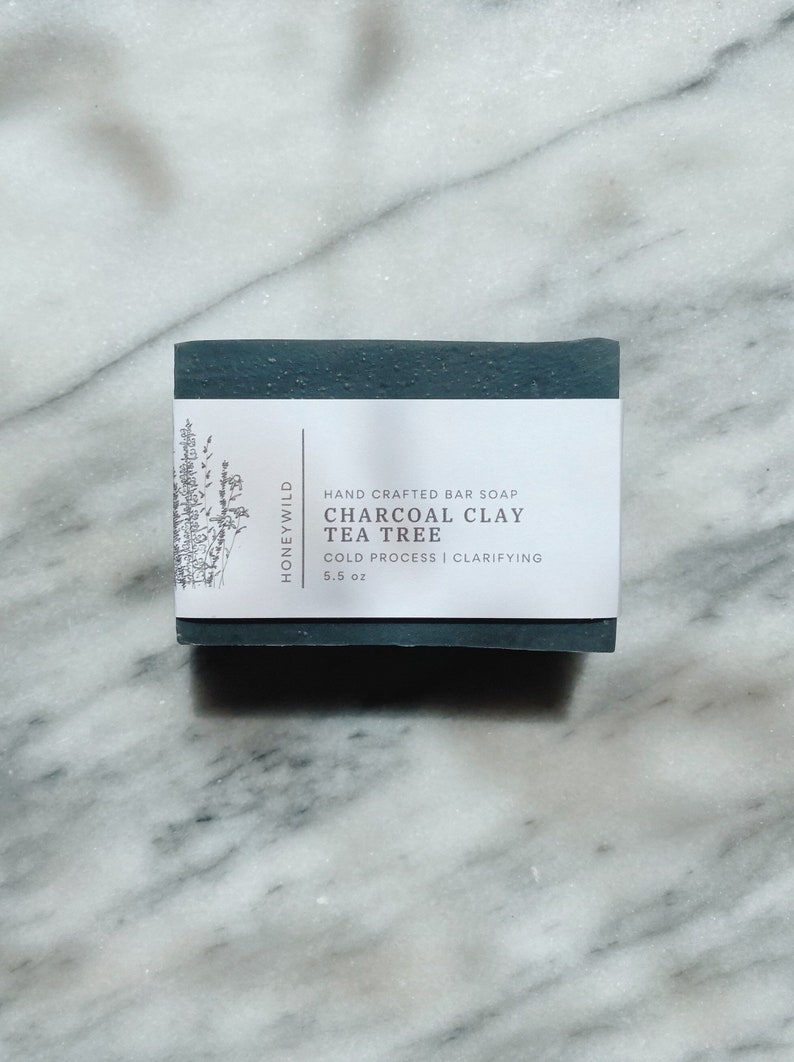 Charcoal Clay Tea Tree Face & Body Bar Vegan Cold Process Small Batch 5.5 oz image 1