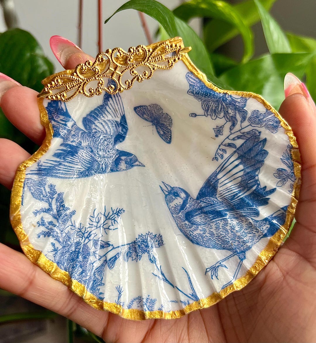 Blue Bird Lovers Seashell Ring Dish, Jewelry Tray, Beach Themed Gift ...