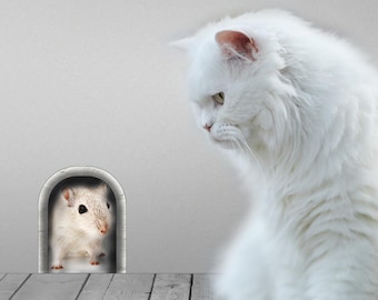 Imagen realista del agujero del ratón 3D - pegatina /calcomanía digital e imprimible para la decoración de la pared, descarga instantánea