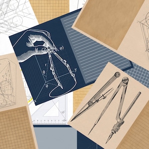 Descriptive Geometry Junk Journal Pages: Digital Printable Maths Papers, DIY Gift 3 in 1 for Architects, Engineers, Students or Teachers